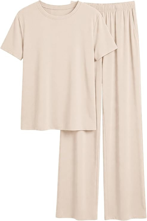 PRETTYGARDEN Summer Lounge Sets for Women 2 Piece Short Sleeve Crewneck Cute Tops and Wide Leg Pa... | Amazon (US)