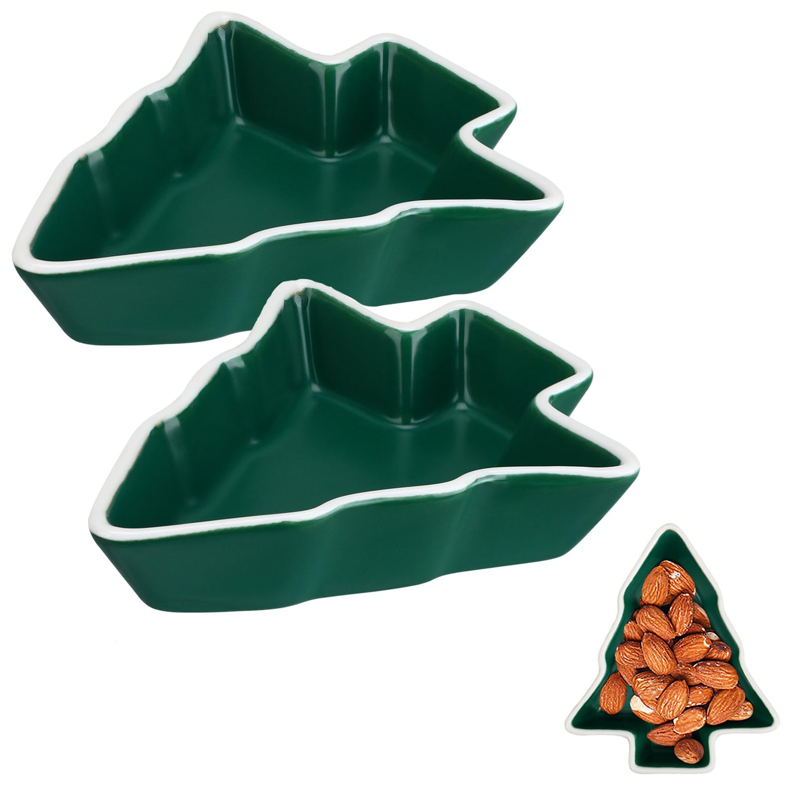 2Pcs Christmas Serving Dishes, Christmas Serving Platter, Tree Shape Ceramic Appetizer Trays, Por... | Amazon (US)