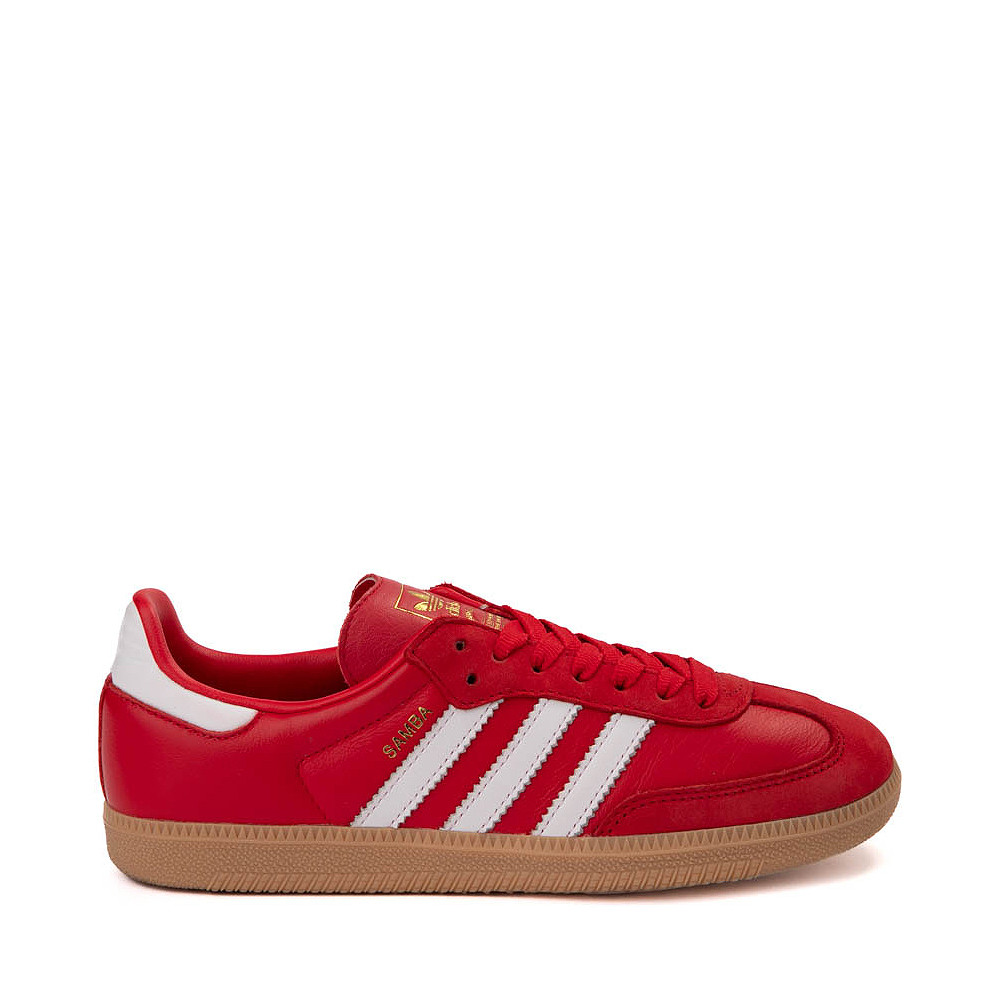 Womens adidas Samba OG Athletic Shoe - Better Scarlet / White / Gold Metallic | Journeys