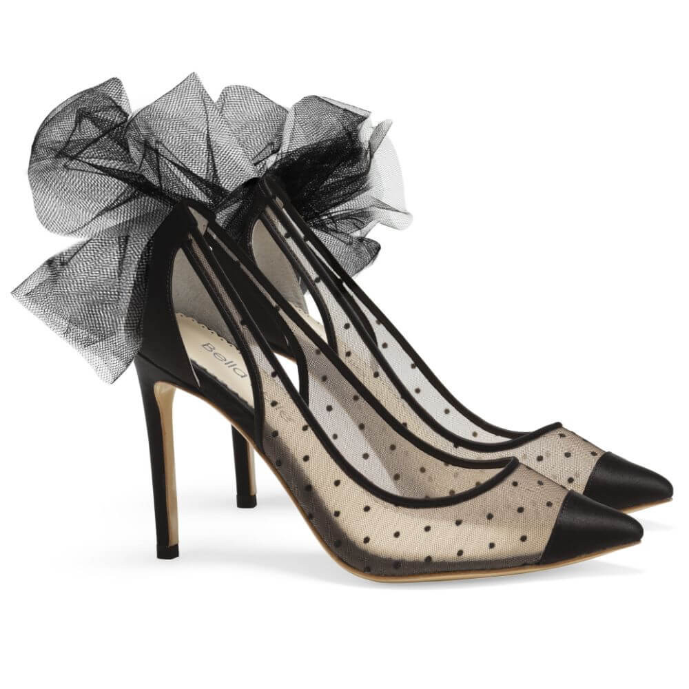 Black Tulle Bow Polka Dot Heels | Bella Belle Shoes