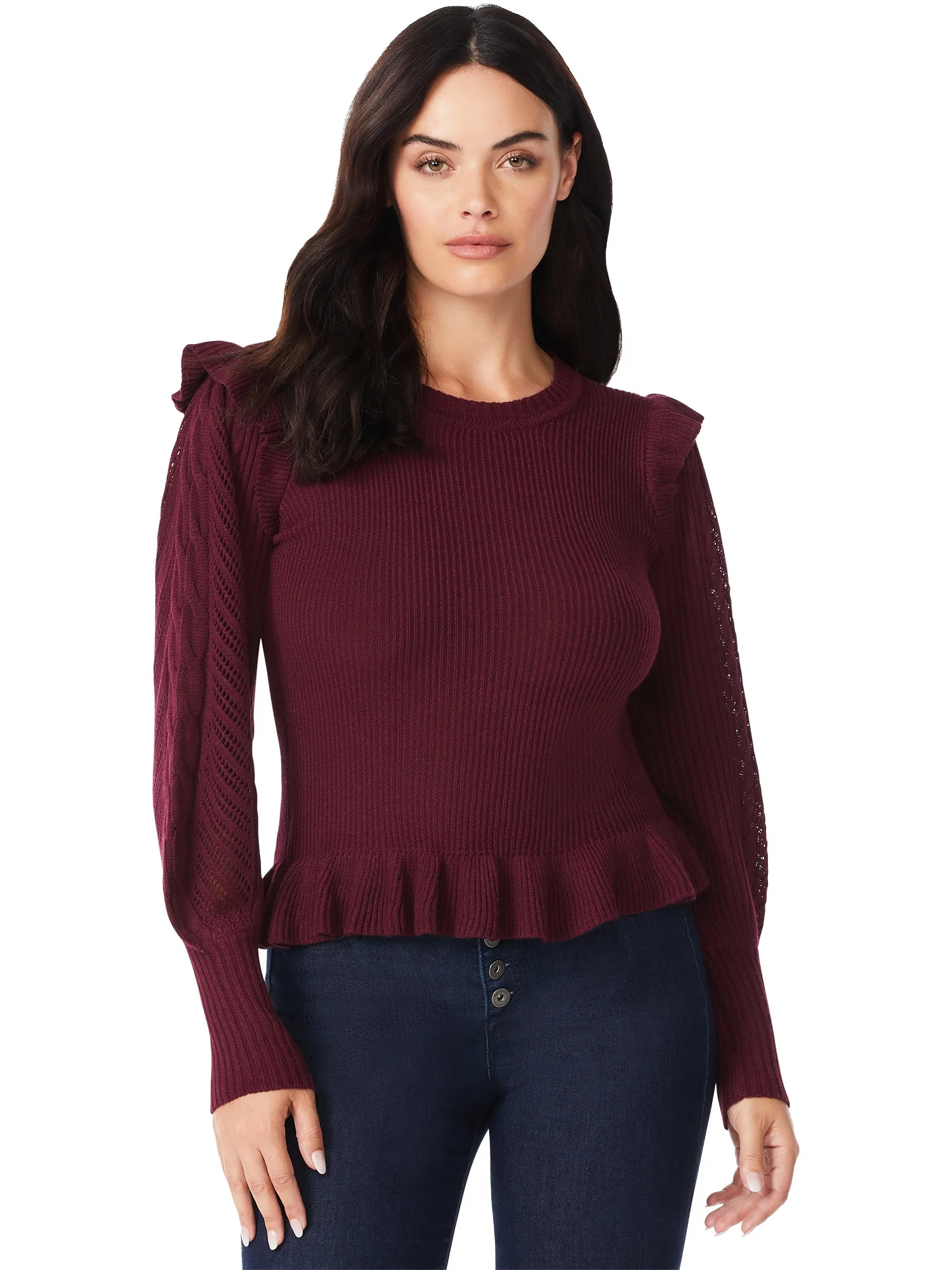 Sofia Jeans by Sofia Vergara Women's Pointelle Sleeve Sweater - Walmart.com | Walmart (US)