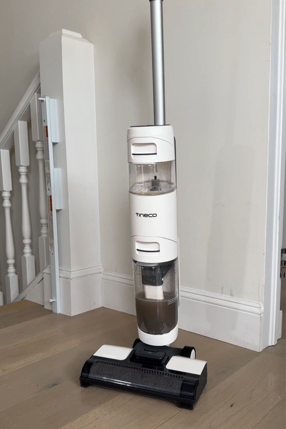 Best way to quickly and effectively clean your hard wood floors. This is a wet/dry vacuum AND mop. I mean, look at the dirty water in the water tank! 