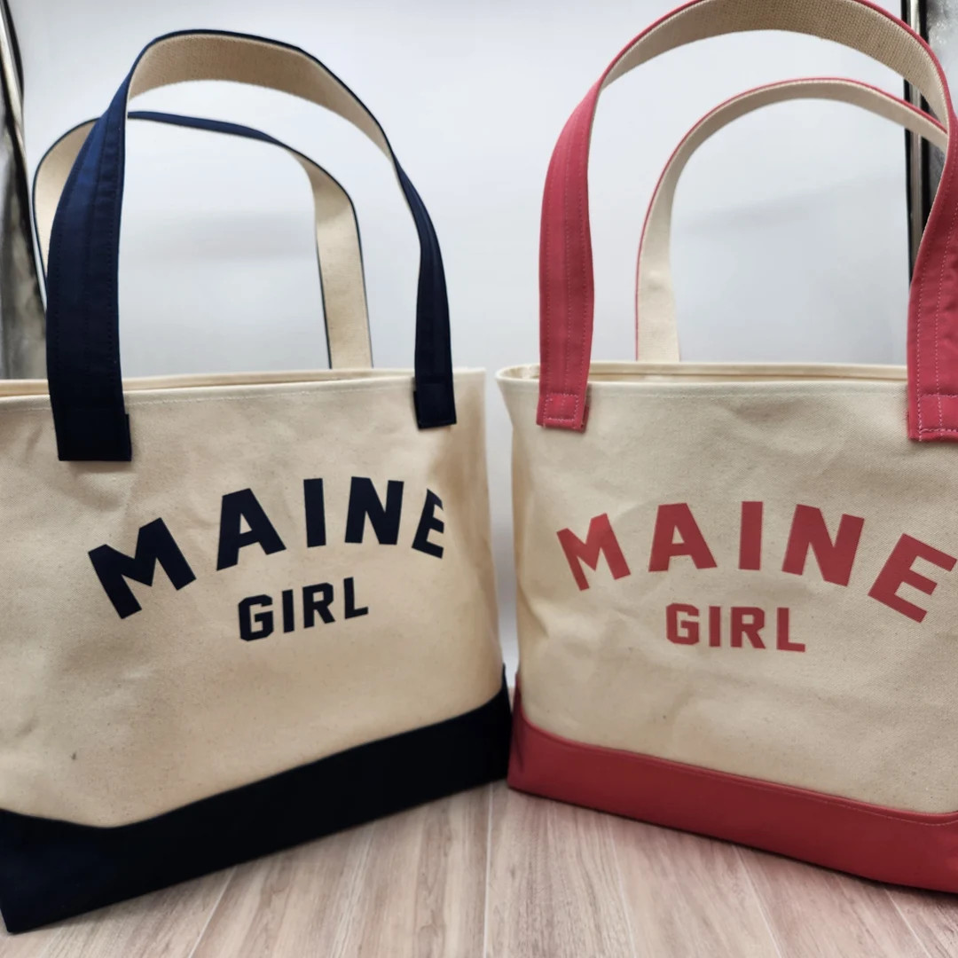 Maine Girl Pink or Navy Large Tote Bag | Handmade in Maine Canvas Bags - Etsy | Etsy (US)