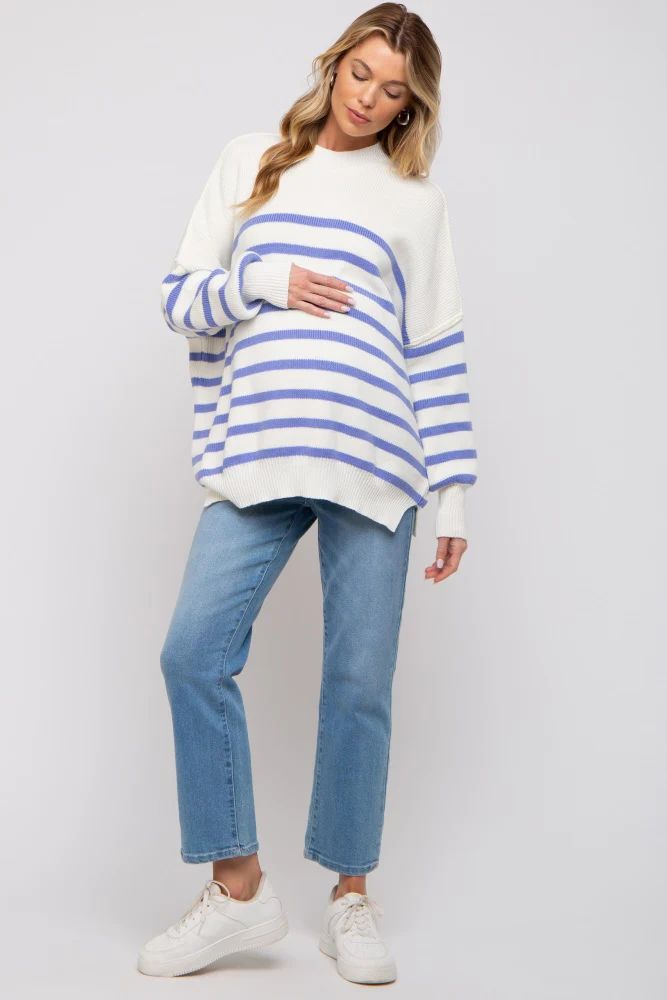 Periwinkle Striped Drop Shoulder Maternity Sweater | PinkBlush Maternity