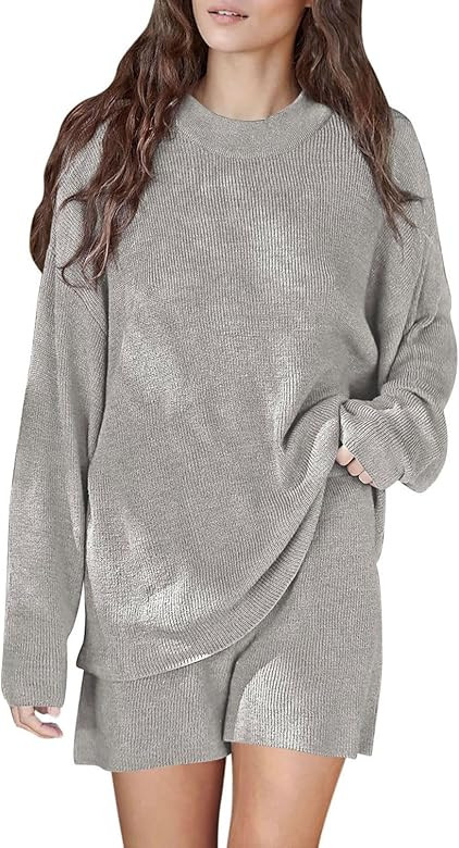 Viottiset Women's 2 Piece Outfits Lounge Shorts Set Oversized Sweater Top Loungewear Sweatsuit | Amazon (US)