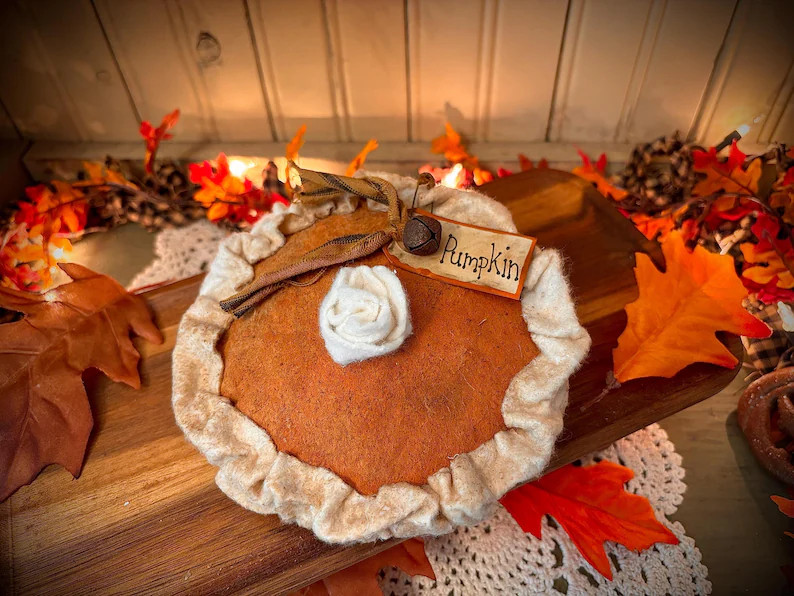 Primitive faux mini pumpkin pie farmhouse decor fall Halloween kitchen faux realistic food | Etsy (Global)