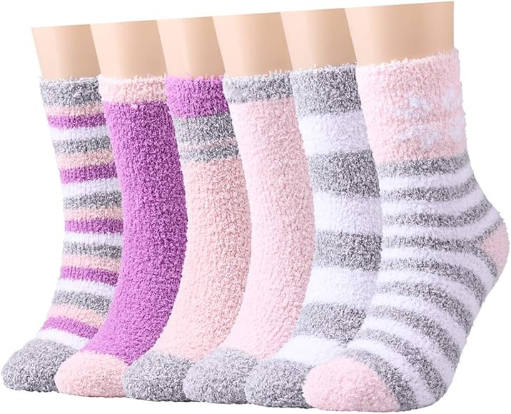 Fluffy Socks for Women - 6 Pairs Pink Winter Warm Cozy Girls Super Soft Fuzzy Home Bed Socks | Amazon (UK)