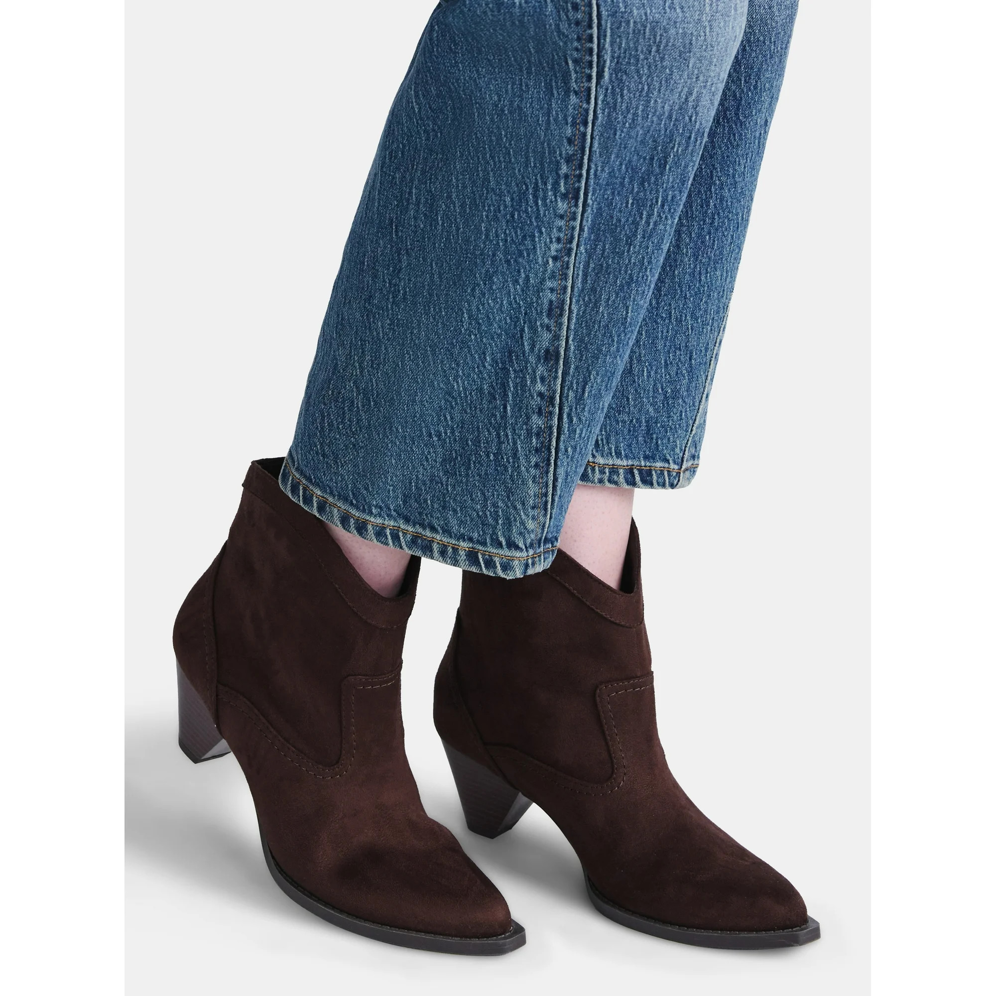 Time and True Women's Faux Suede Cone Heel Booties, Sizes 6-11 - Walmart.com | Walmart (US)