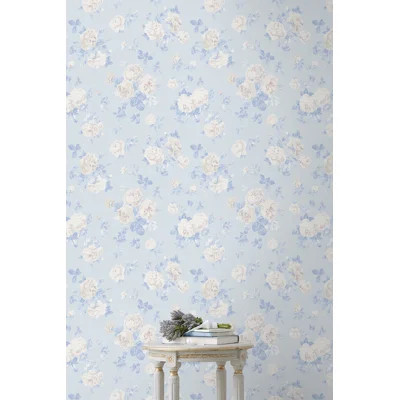 Everblooming Rosettes Whisper Blue Cabbage Rose Bouquets Peel and Stick Wallpaper | Wayfair North America