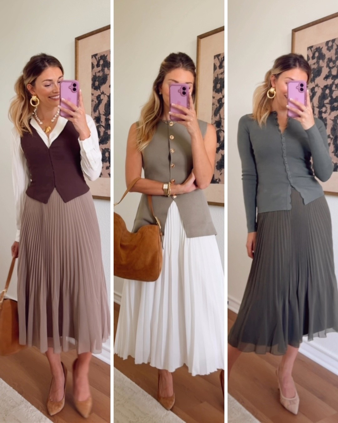 Pleated skirts and vests or cardigans for fall outfits.. yes please! 

#LTKFindsUnder100 #LTKautumn #LTKWorkwear