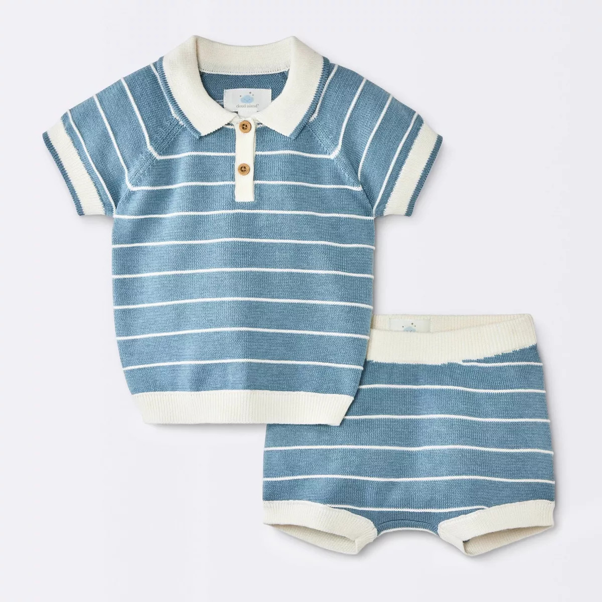 Baby Boys' 2pc Striped Crochet Sweater Polo Top and Shorts Set - Cloud Island™ Blue 0-3M | Target
