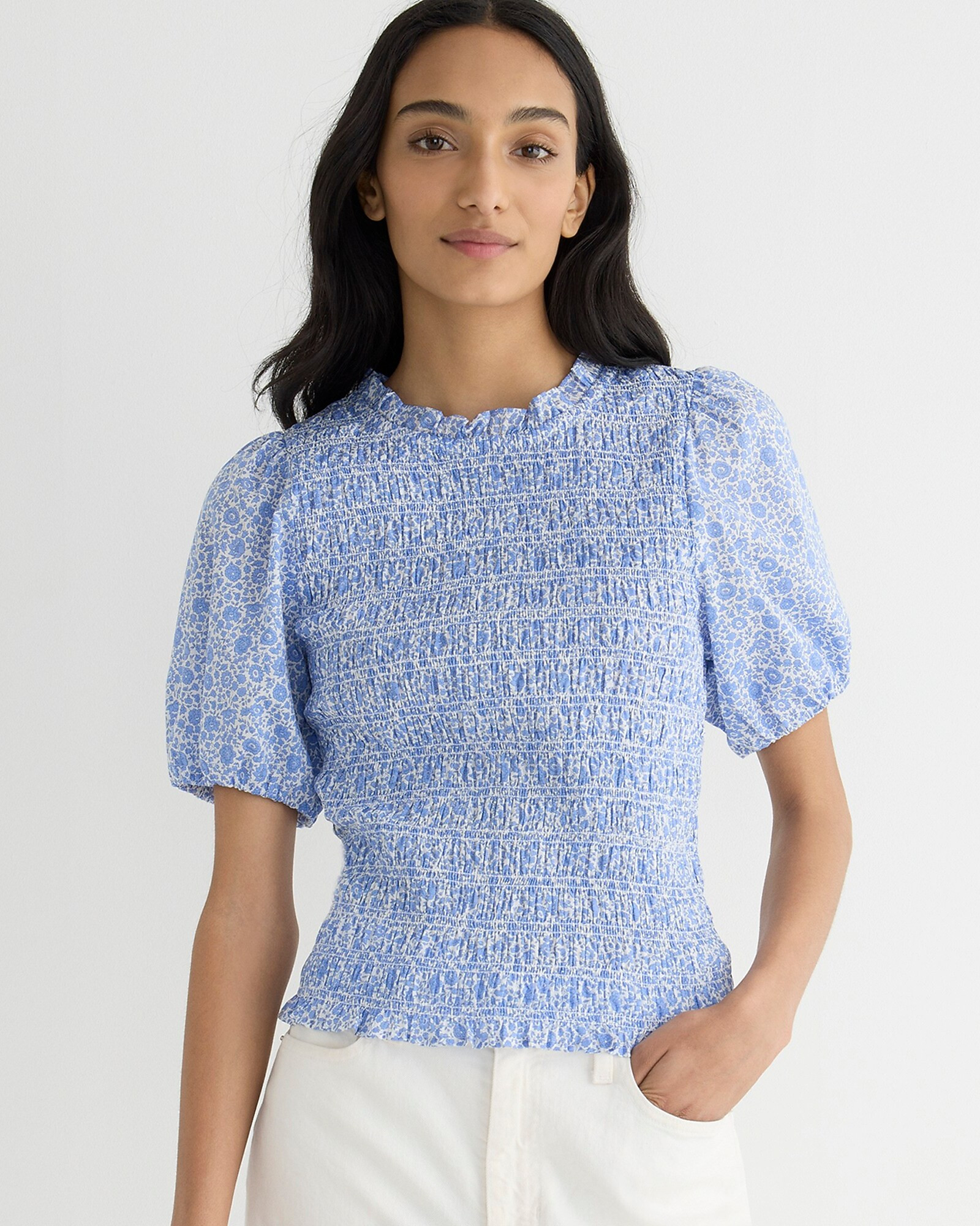Puff-sleeve smocked top in Liberty® D'Anjo Coast fabric | J. Crew US