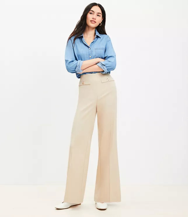 Palmer Wide Leg Crop Pants in Twill | LOFT