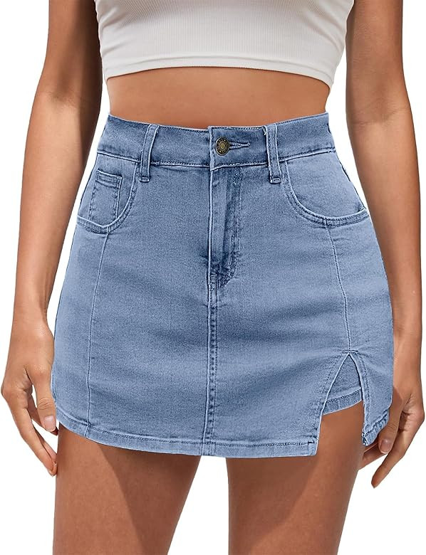 Vetinee Jean Skorts for Woman High Waisted Trendy Slit Stretchy Denim Skirt with Shorts Y2K Casua... | Amazon (US)