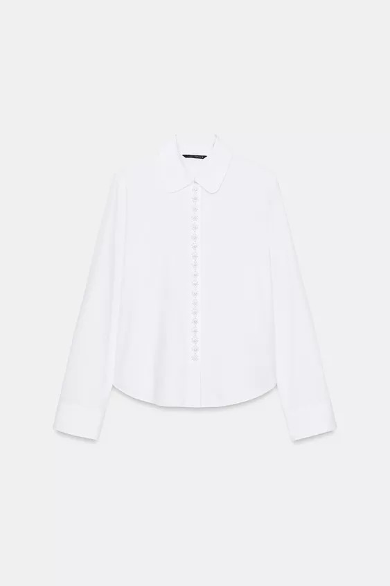 POPLIN SHIRT WITH FAUX PEARLS | Zara UK