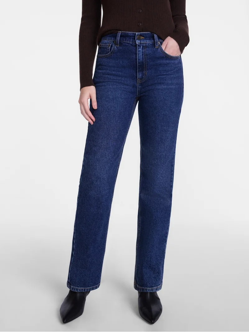 Scenario Women's High Rise Straight Leg Jeans, 28" Inseam, Sizes 0-20 | Walmart (US)