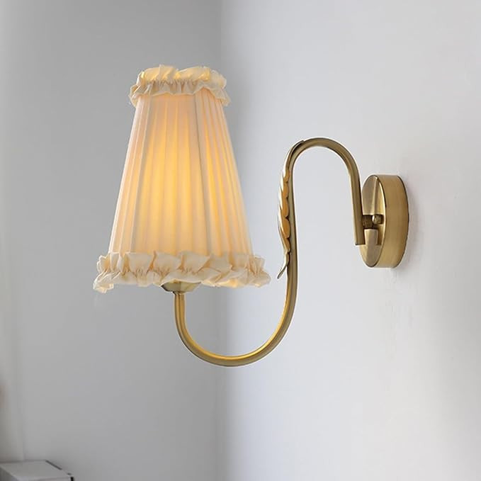French Retro Wall Lighting Gold Iron Base Wall Lamp Wall Sconce with White Fabric Shade Vanity Wa... | Amazon (US)