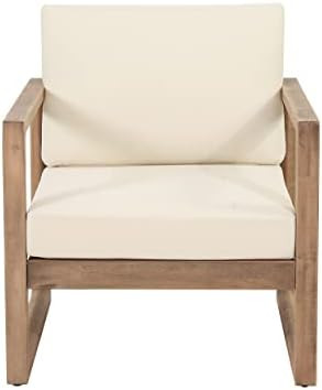 Christopher Knight Home Outdoor Acacia Wood Club Chair with Cushions, Brown and Beige | Amazon (US)