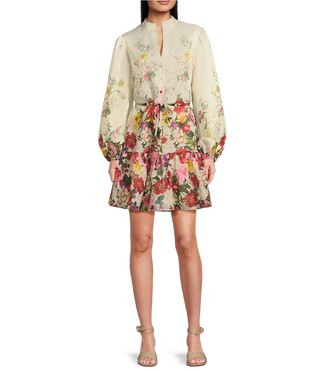 Alex Marie Lorenza Floral Organza Long Sleeve Button Front Dress | Dillard's | Dillard's