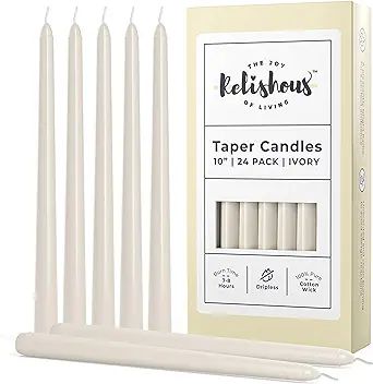 Relishous 24 Pcs Ivory Taper Candles - 10 Inch Dripless Taper Candles Unscented Candlesticks Smok... | Amazon (US)