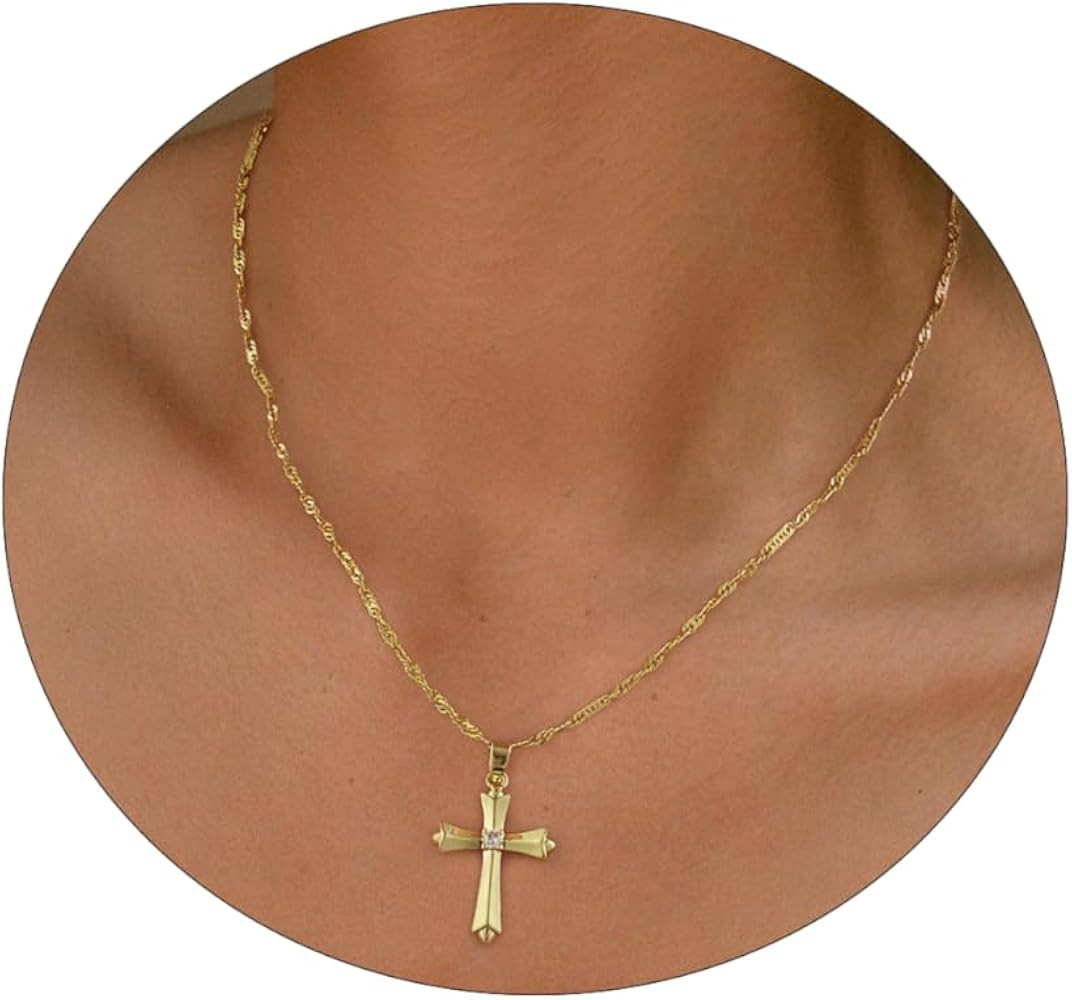 Cross Necklace for Women, 14K Gold Plated/Silver Chain Necklace Layered Dainty Sideways Cross Pen... | Amazon (US)