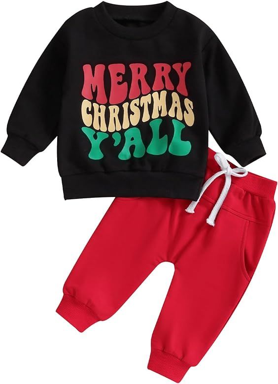 GuliriFei Baby Boy Christmas Outfits Crewneck Pullover Sweatshirt Top and Pants Set 2Pcs Toddler ... | Amazon (US)