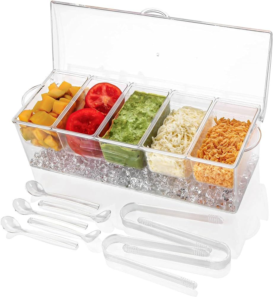 Ice Chilled 5 Compartment Condiment Server Caddy | Plastic Storage Food Containers | Serving Tray... | Amazon (US)