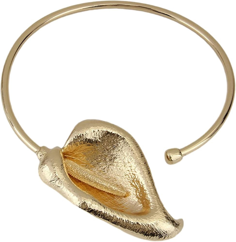 Exaggerated Pleated Metal Open Choker Necklace Stylish Metal Flower Choker Necklace Women's Party... | Amazon (US)