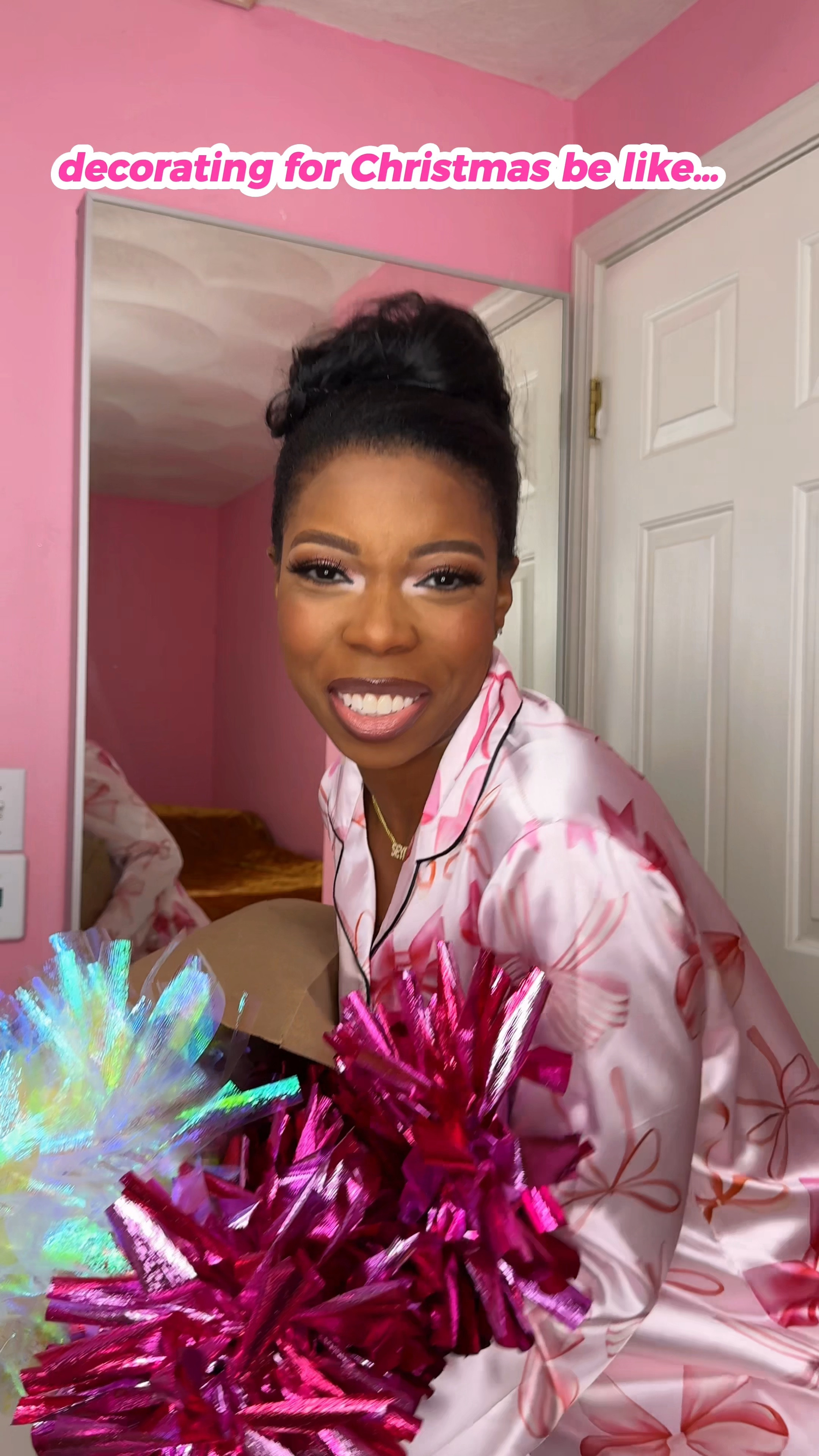 If only decorating my room for Christmas were that easy 😂🎄💖. Check out my previous tutorial to see how I made my holiday mirror Garland, using Christmas decorations that I got at Walmart .

Everything I used was under $10!

Also, I’m SO obsessed with my pink reindeer rug from Temu 🦌💖😍


#LTKSeasonal #LTKHoliday #LTKHome