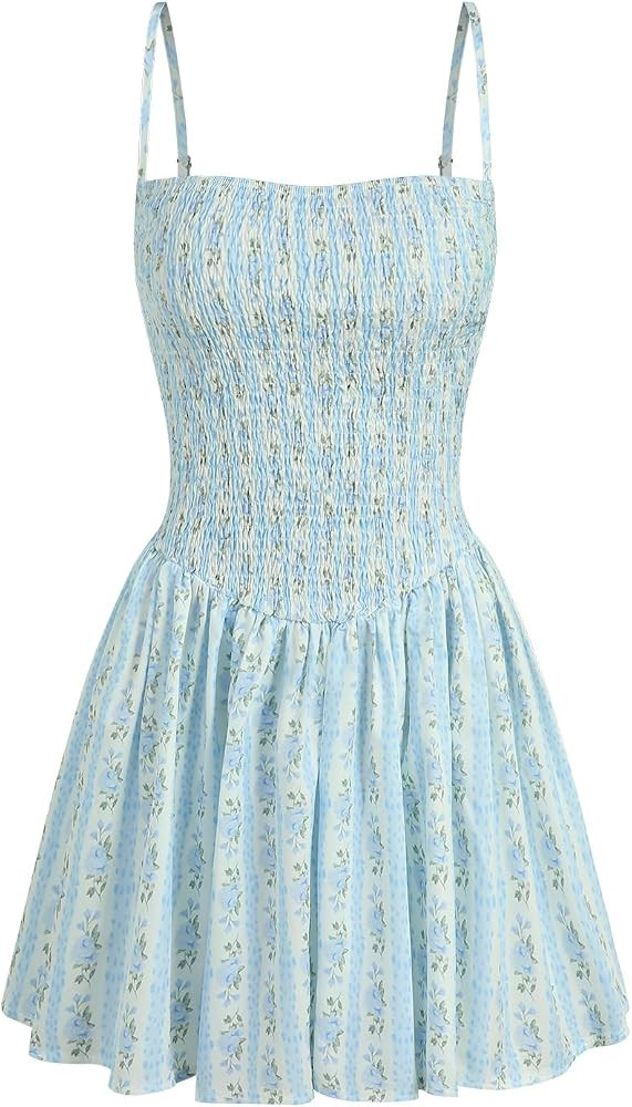 Womens Floral Print A Line Cami Mini Dress Casual Blacklesss Lace up Summer Beach Vacation Dresse... | Amazon (US)