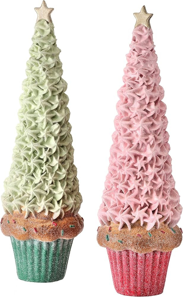 Regency International Resin Frosting Christmas Tree in Cupcake Figurine, Set of 2, 12 Inch Height... | Amazon (US)