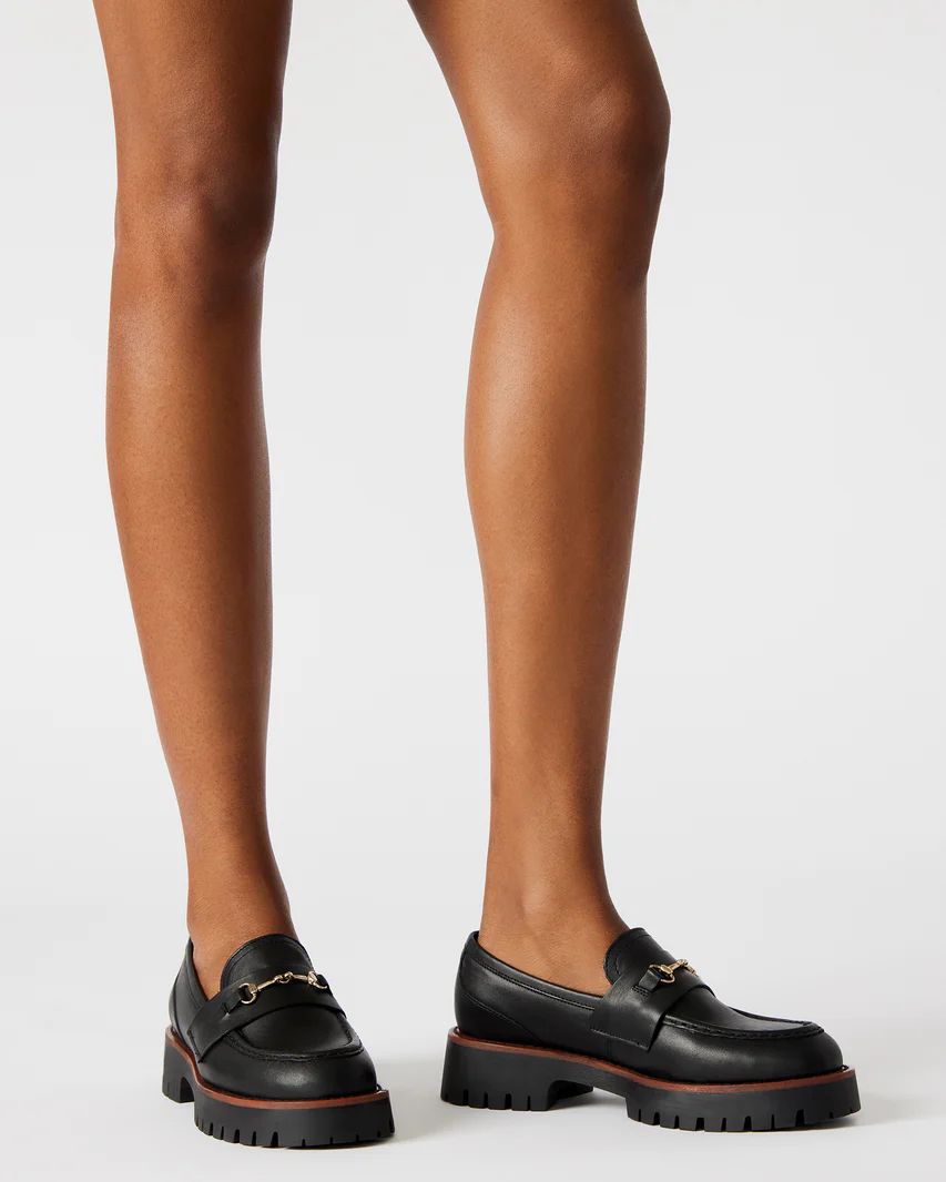 LAWSEN Black Leather Platform Loafer | Women's Loafers | Steve Madden (US)