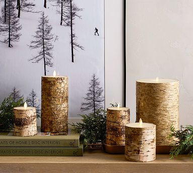 Premium Flickering Flameless Candle - Birch Texture | Pottery Barn (US)