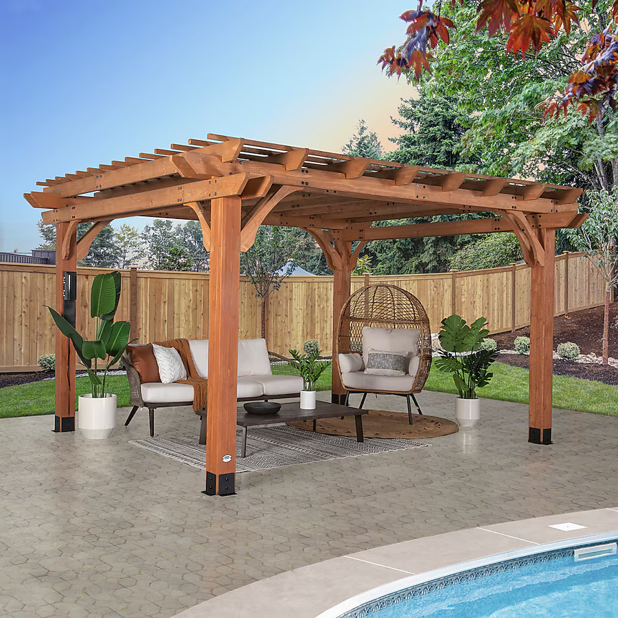 Backyard Discovery Beaumont 12-ft W x 14-ft L x 7-ft 3-in H Brown Wood Freestanding Pergola | Lowe's