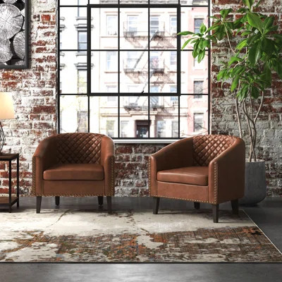 Boney 2- Piece 29" Wide Tufted Faux Leather Barrel Club Chair | Wayfair North America