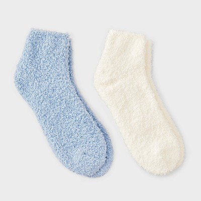 Women's Solid 2pk Cozy Ankle Socks - Auden™ Ivory/Blue One Size | Target