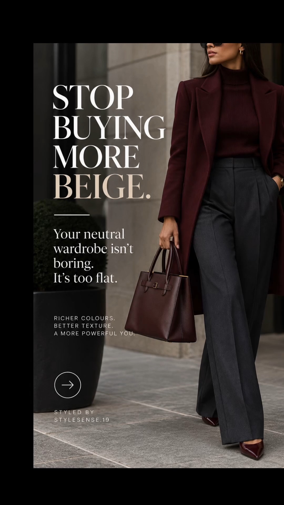 Stop buying more beige because your wardrobe feels “safe.”

The problem isn’t that your neutrals are boring. It’s that they’re all doing the same job.

Burgundy adds depth. Texture adds dimension. A sharper shoe changes the level of authority. A structured bag makes the whole outfit feel more intentional.

If I were upgrading a work wardrobe right now, I’d start with the pieces that change the most outfits—not the pieces that add more clothes.

The exact edit:
Burgundy work bag
Maroon polo knit
Pointed slingback
Charcoal blazer

Save this before your next workwear haul.