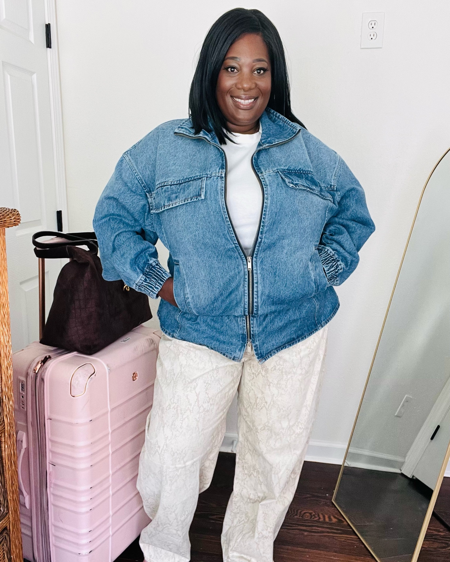 @Target x KBB is giving us the perfect summer/fall transition outfit perfect with soft pinks and trending snake print. This is travel ootd with have any curvy girl feeling chic and comfortable!

I am wearing size XL in the peplum jacket and size 18 in the jeans

I am 5’5 | 258lbs | 38J | size 17/18 |

#LTKootd #LTKTravel #LTKPlusSize