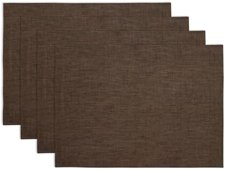 Solino Home Linen Placemats Set of 4-100% Pure Linen Chambray Brown Cloth Placemats 14 x 19 Inch ... | Amazon (US)