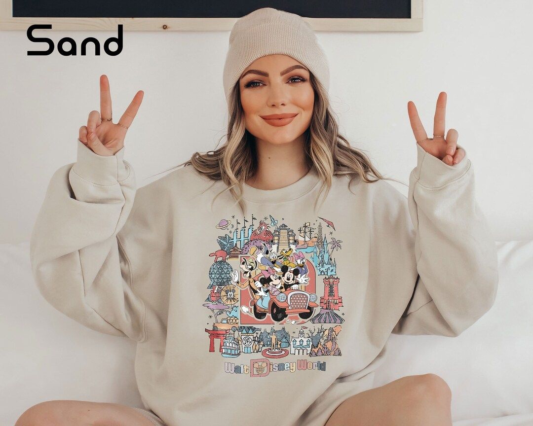 Vintage Retro Disney World Sweatshirt, Custom Character Mickey Minnie Sweatshirt, Mickey Vintage ... | Etsy (US)