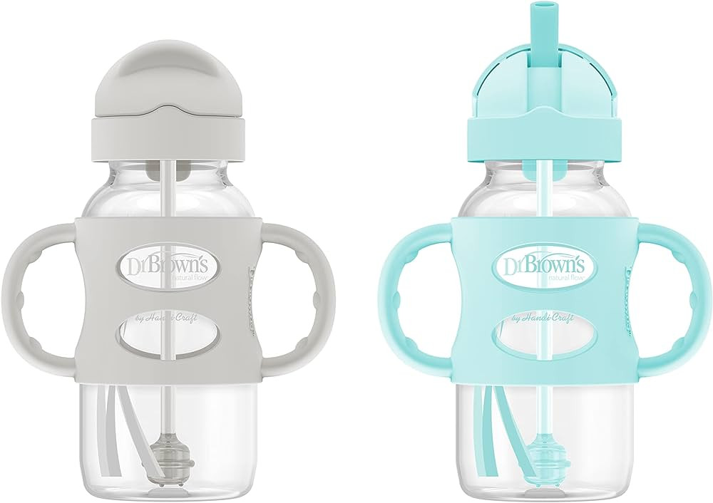 Dr. Brown’s® Milestones™ Wide-Neck Sippy Straw Bottle with 100% Silicone Handles, 9oz/270mL,... | Amazon (US)