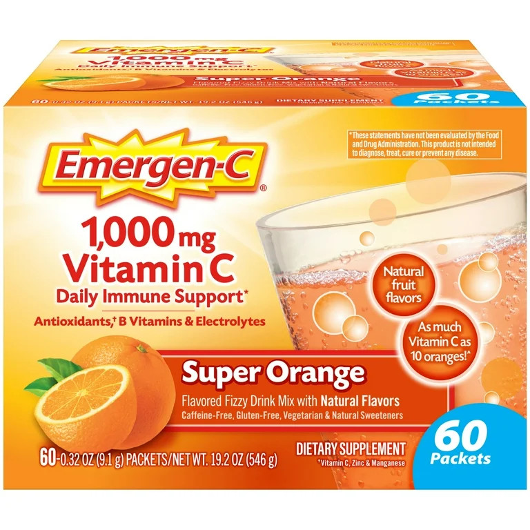 Emergen-C 1000Mg Vitamin C Powder for Immune Support Super Orange - 60 Ct | Walmart (US)