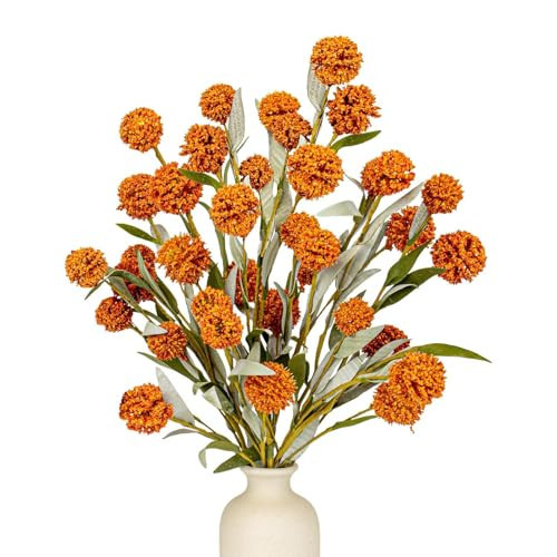 Yawwind 6 PCs Rustic Fall Flowers 17 Inches Boho Fall Floral Picks Faux Autumn Branches with Craspedia Orange Billy Balls Flowers for Vase Table Centerpieces Living Room Indoors Decor（Orange） | Amazon (US)