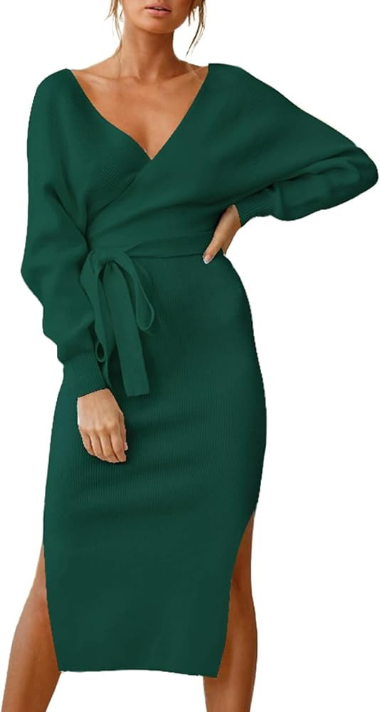 V Neck Sweater Wrap Dress  | Amazon (US)