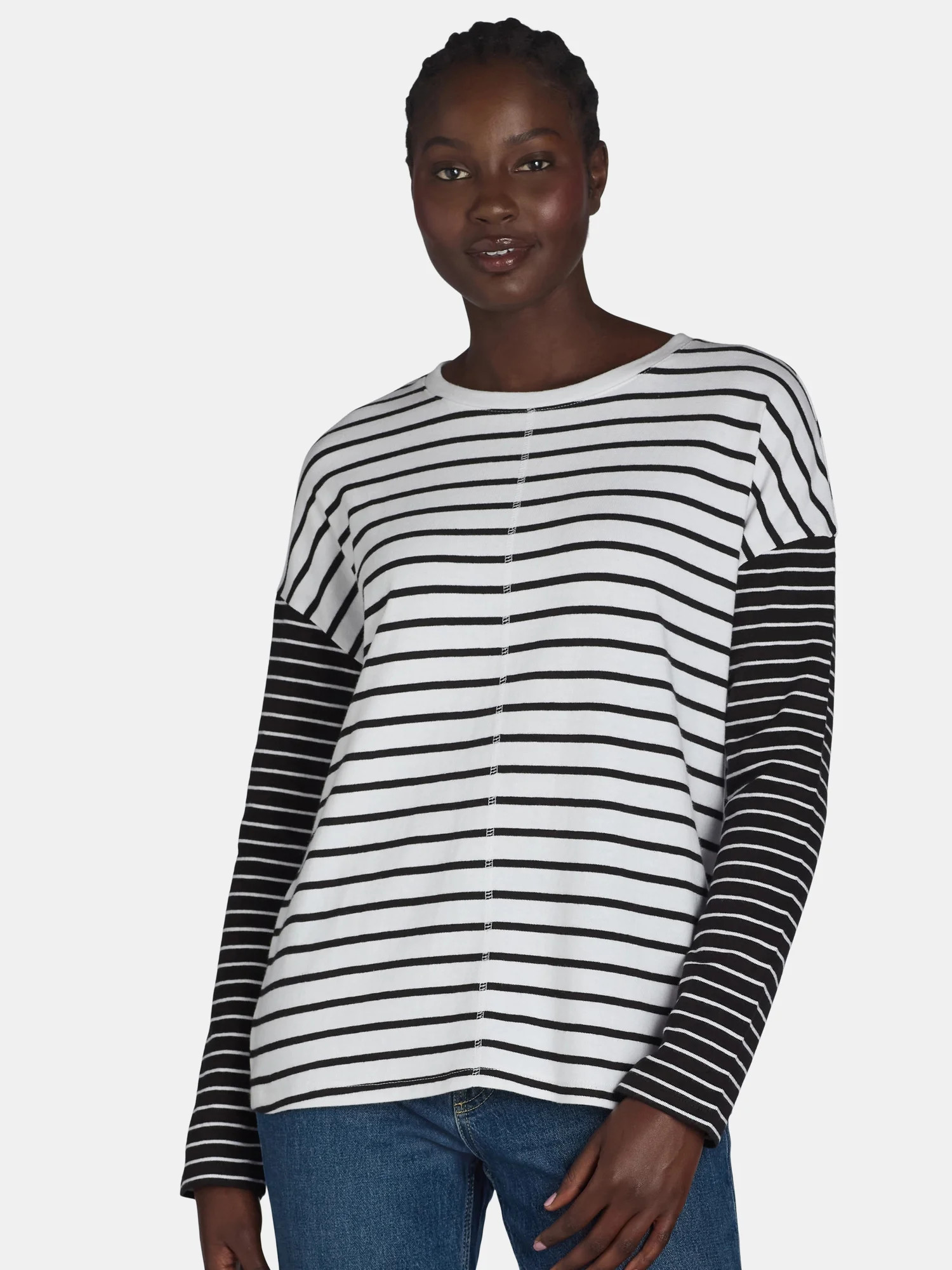 Time and Tru Women’s Cotton Pullover Tee with Long Sleeves, Sizes XS-XXXL | Walmart (US)