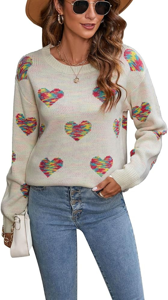Alsol Lamesa Women’s Cute Heart Sweater Crew Neck Long Sleeve Casual Pullover Knitted Valentine... | Amazon (US)