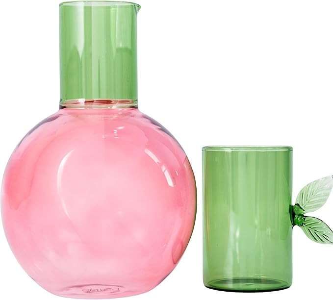 ban.do Cute Glass Carafe, Bedside Water Pitcher, Novelty/Unique/Fruit Pitcher and Cup, Cherry | Amazon (US)