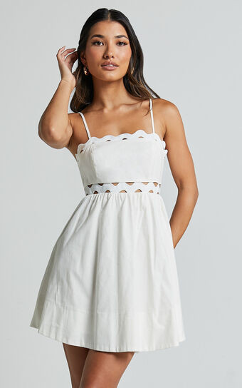 Brylee Mini Dress - Strappy Wave Neck Pleated Dress in White | Showpo (US, UK & Europe)