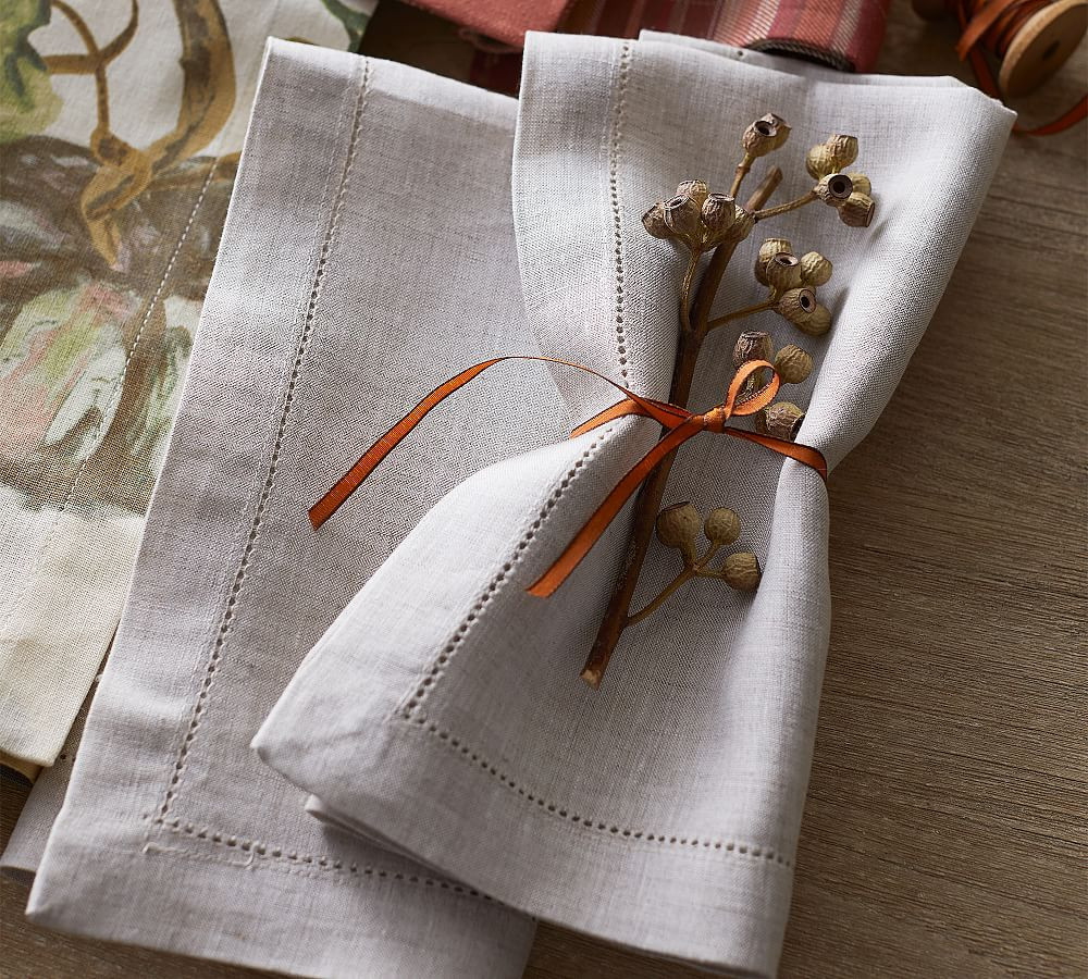Classic Belgian Flax Linen Hemstitch Napkins | Pottery Barn (US)