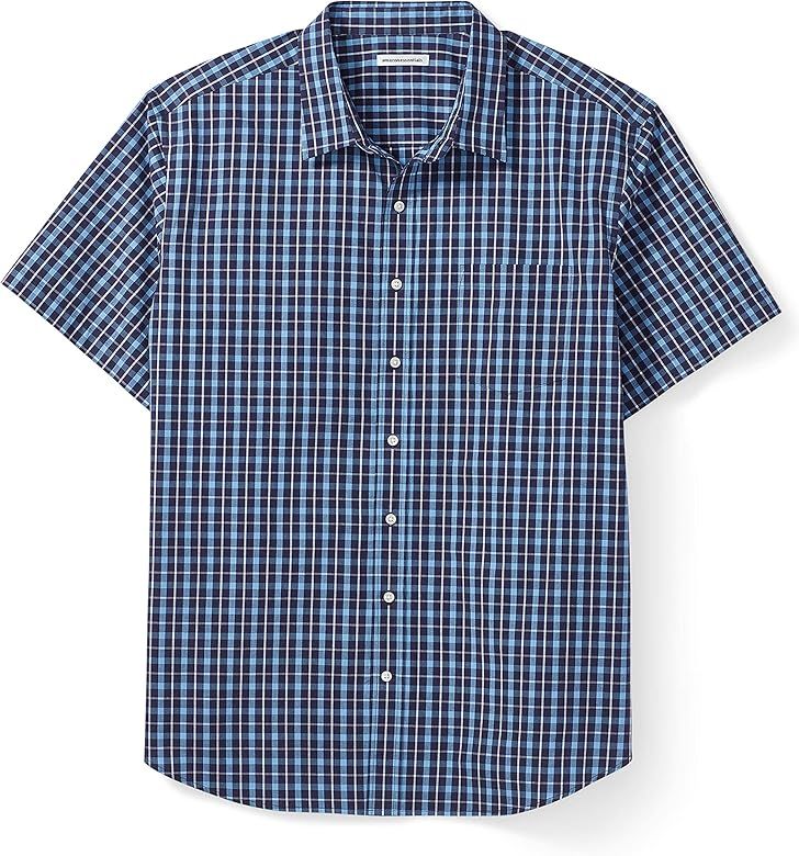 Amazon Essentials Men's Big & Tall Short-Sleeve Plaid Casual Poplin Shirt Fit by DXL | Amazon (US)